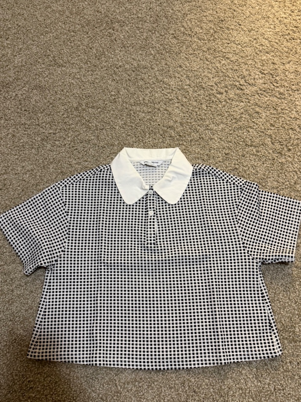 Urban Revivo - Black & White Checkered Knit Polo